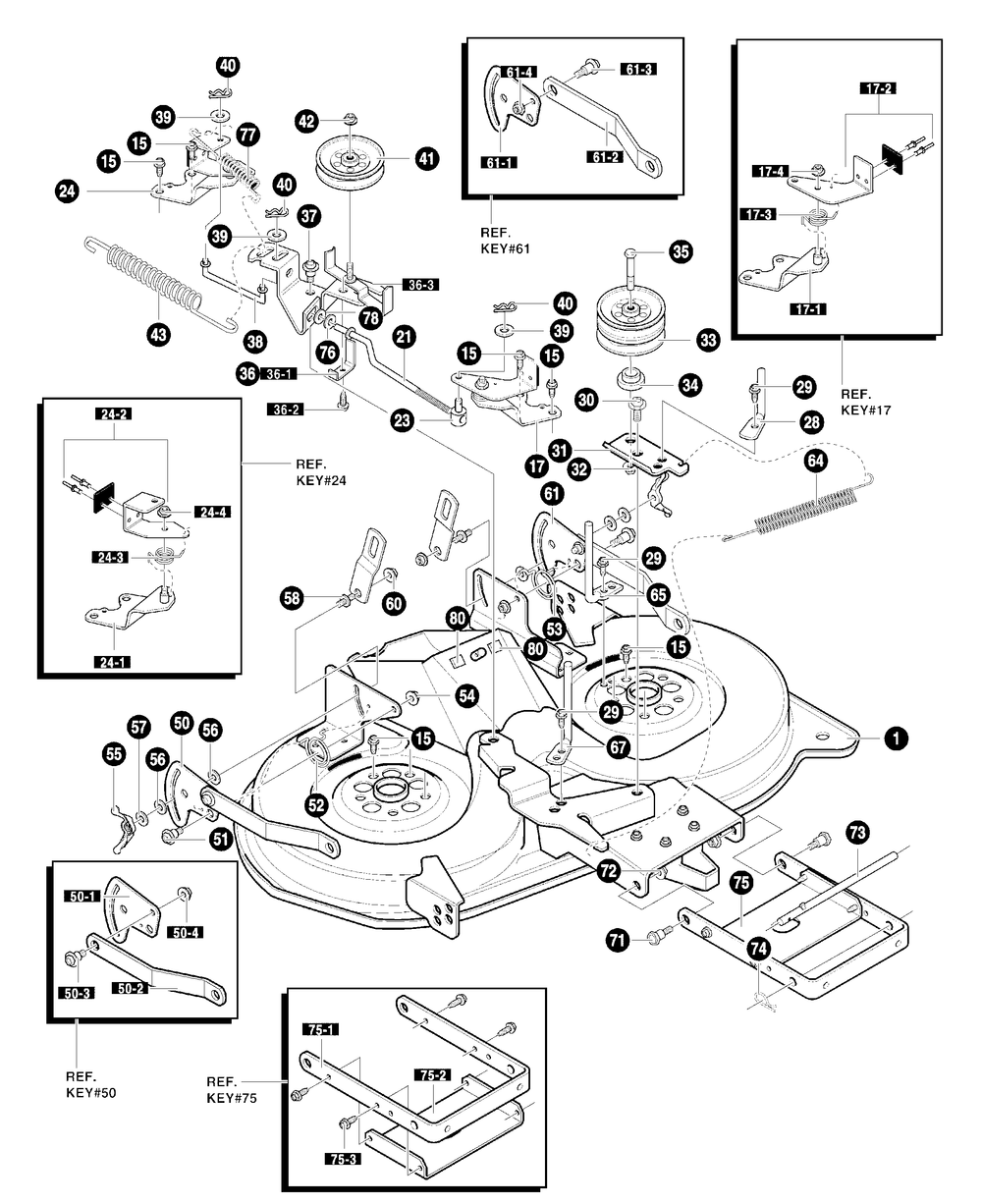 Blade Housing Assembly Diagram and Parts List for 40379X68A 2001 Briggs and Stratton Lawn Tractor